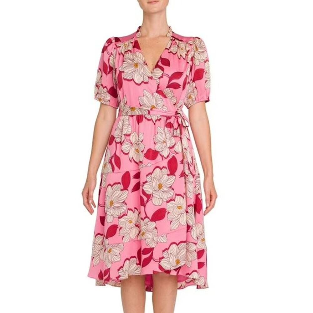 Draper James Wrap Midi Dress NWT Size XS Pink Fuchsia Feminine Southern Chic